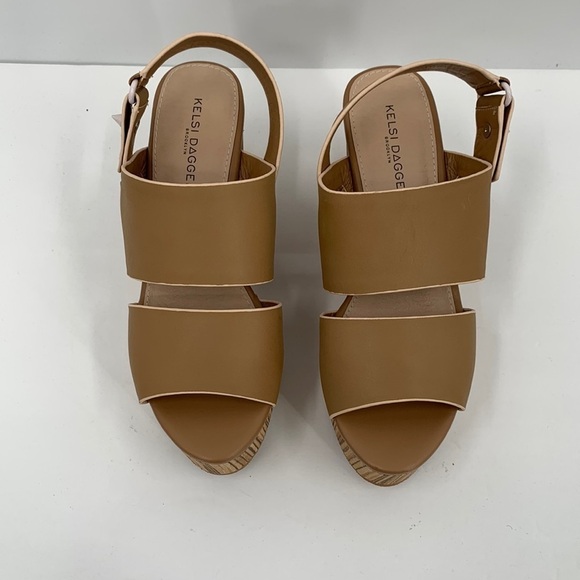 Kelsi Dagger Nash platform wedge sandal shoe nude tan leather double strap new 6 - Picture 4 of 7